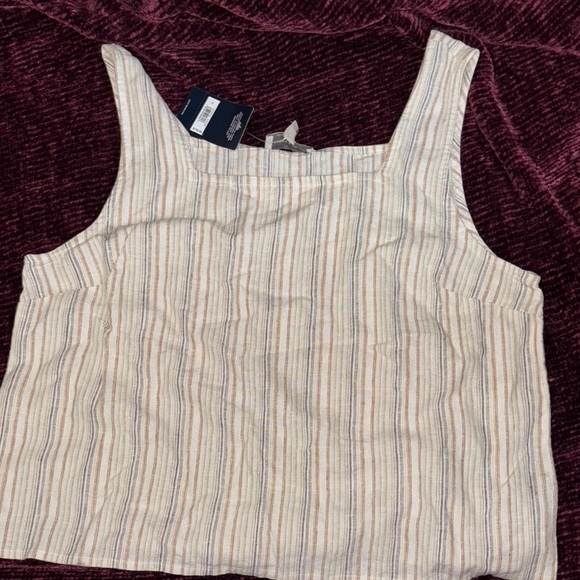 (40) Lucky Brand Tan and Cream Ribbed Sleeveless Tank Top - Picture 7 of 7